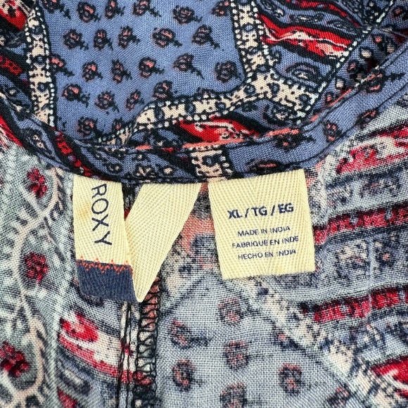 Roxy Dress Women XL Blue Pink Sleeveless Open Back Boho Peasant Hippie Cottage - Picture 6 of 11